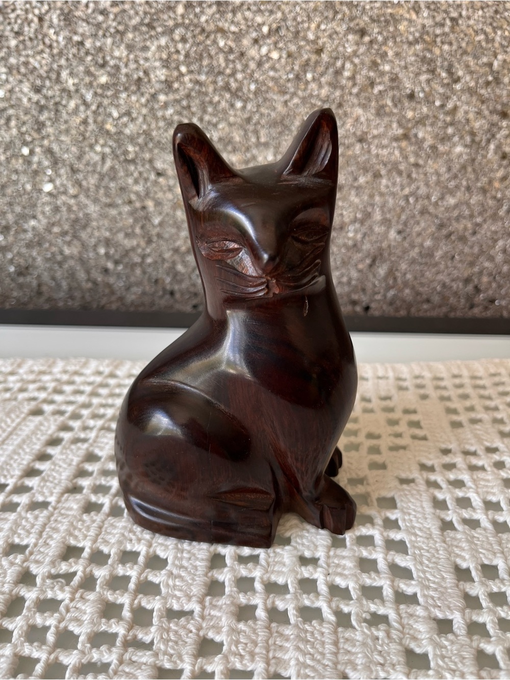 Handcrafted heavy Dark Brown Wooden Cat Figurine - Decorative Cat Statue